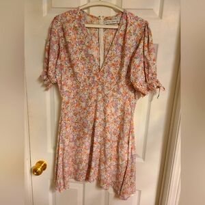 Faithfull the Brand Pink and Orange Puff Sleeve Sundress